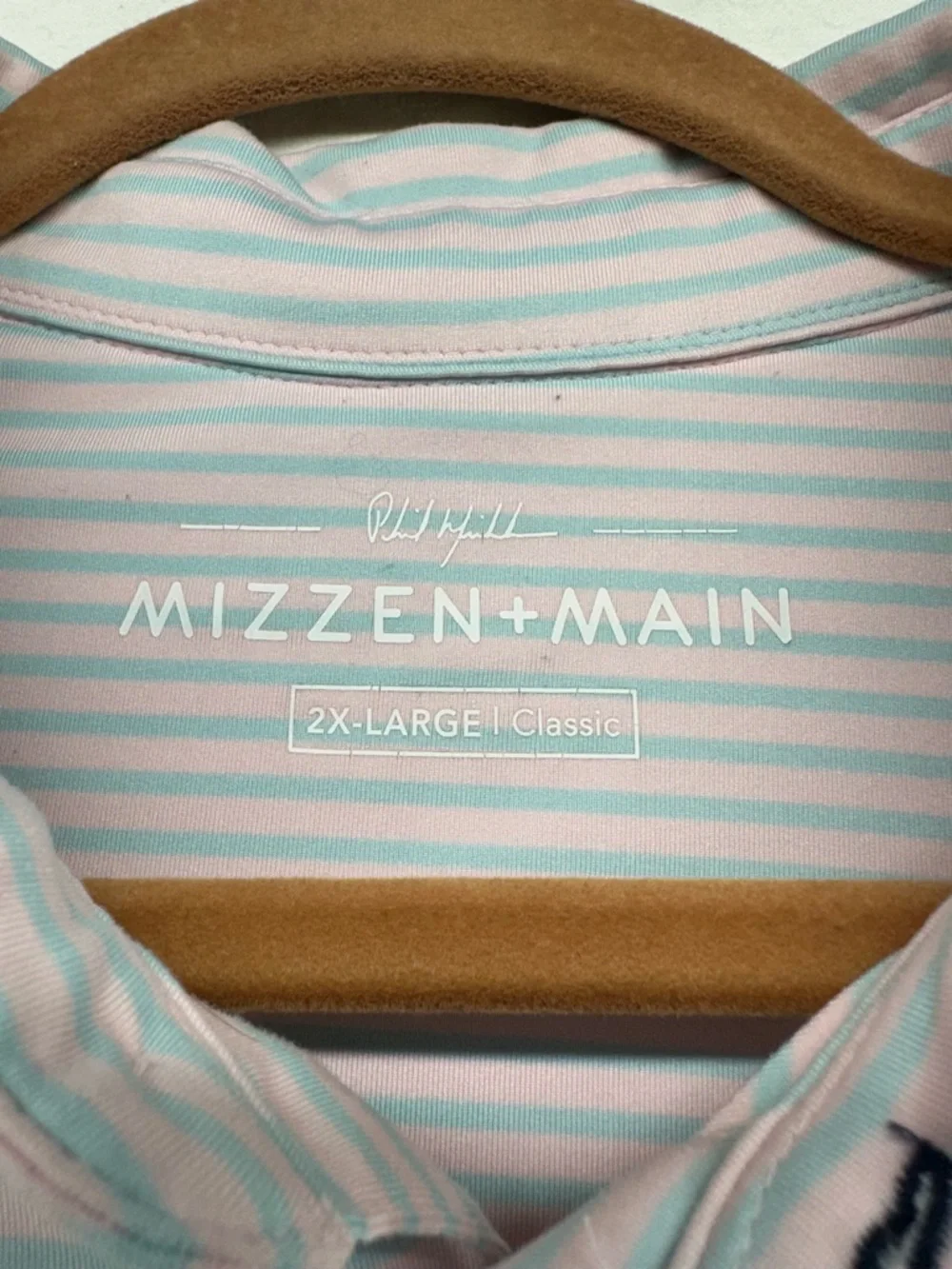 Mizzen & Main Phil Mickelson Polo Shirt Short Sleeve 2XL Light Blue‎ Pink Stripe